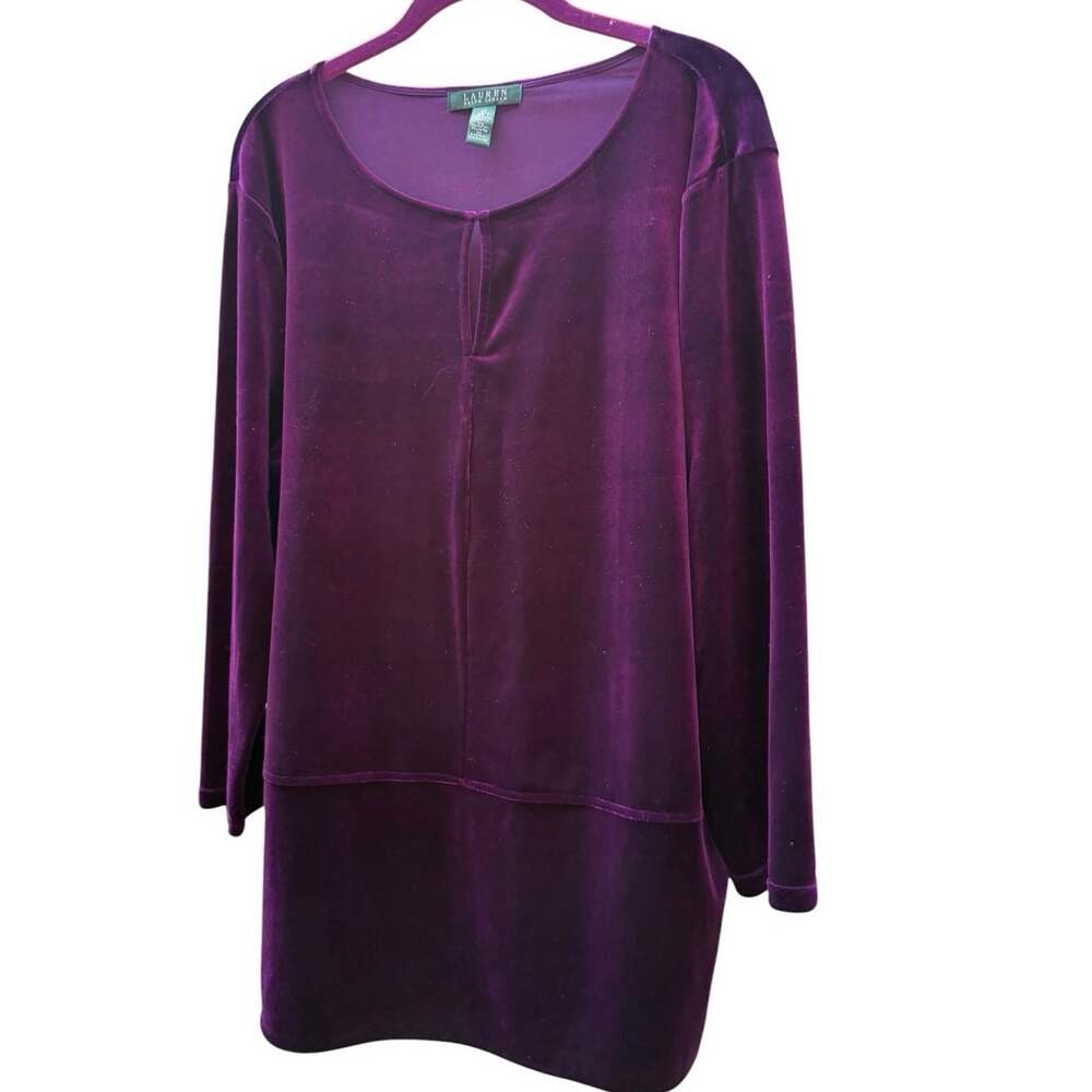 Lauren Ralph Lauren Purple Velveteen Tunic Top Long Sleeve 2X  Datenight Soft